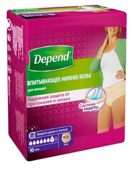 Изображение товара Трусы для взрослых Depend женские норм M/L 10шт Трусы для взрослых Depend женские норм M/L 10шт фотография
